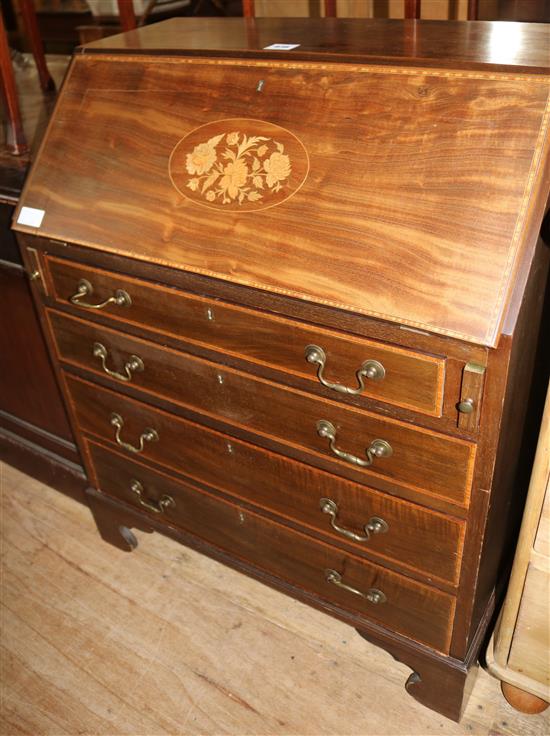 Edwardian inlaid mahogany bureau(-)